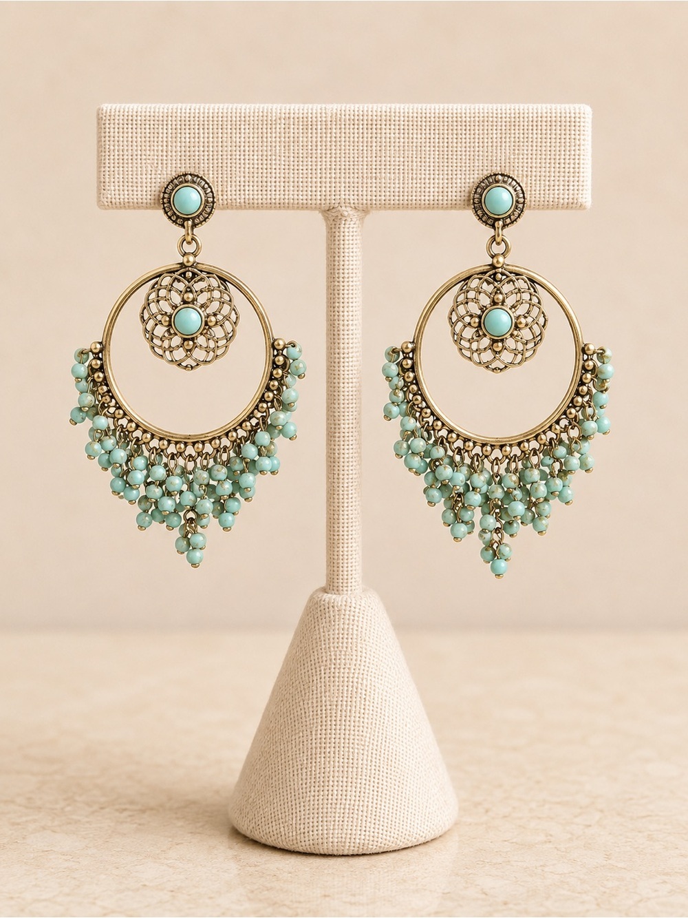 Statement Chic Gold and Turquoise Earrings